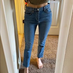 Redone Double Needle Crop Stretch Jeans 